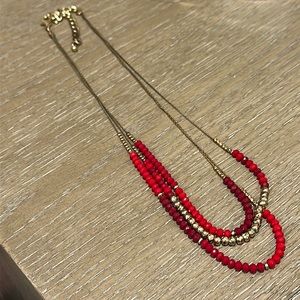 Red and gold beaded layered necklace